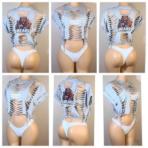 Gray Custom Chicago Bears Crop Top